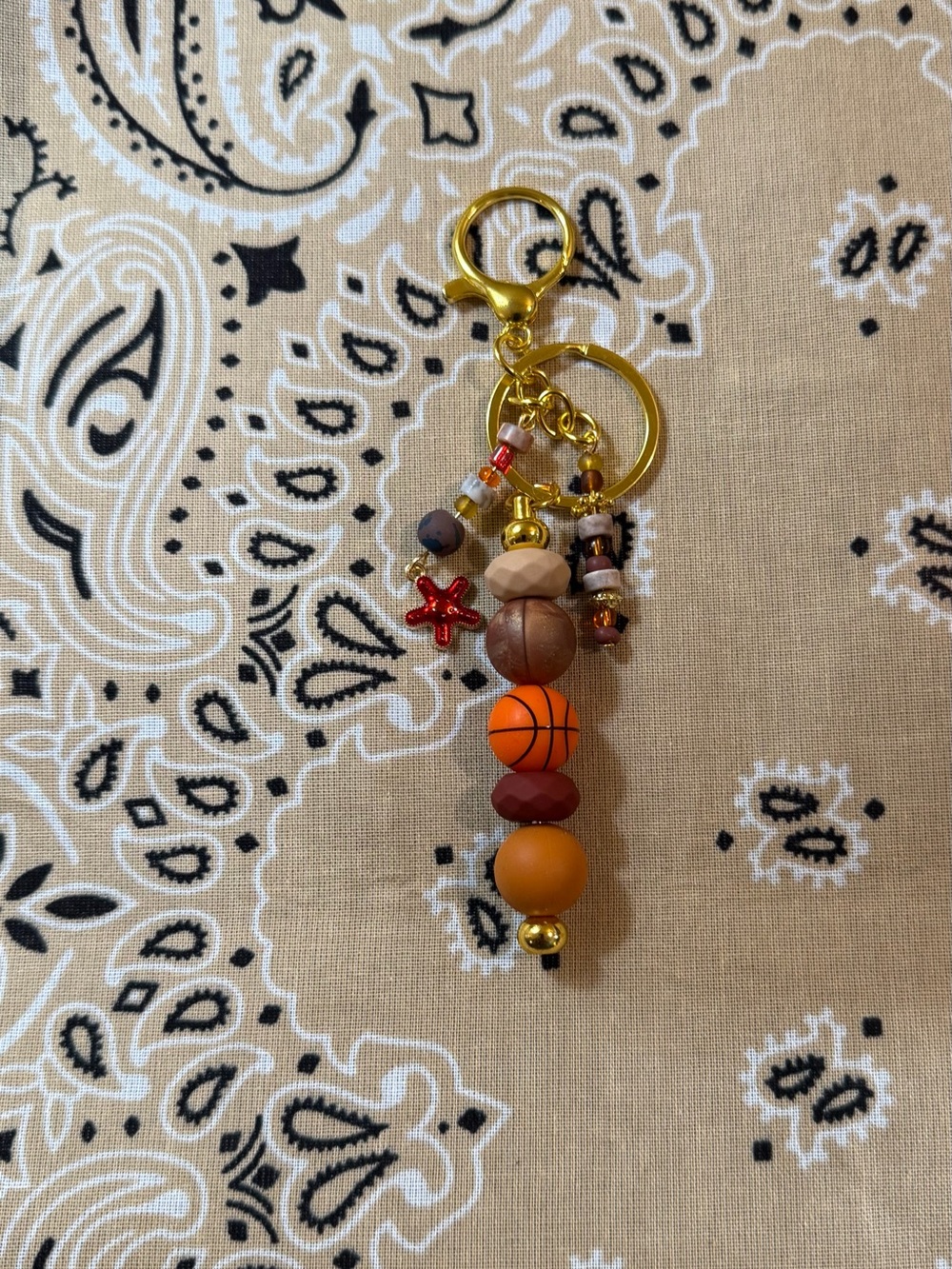 Kids Orange Beaded Basketball Keychain Charm